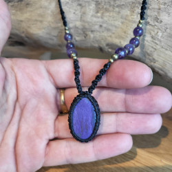 Makramee Halskette mit Charoit & Amethyst